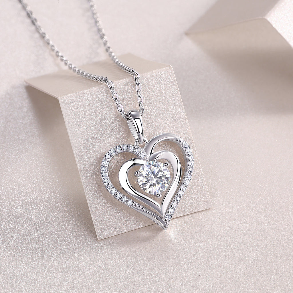 1 Carat Moissanite Necklace - S925 Sterling Silver Platinum-Plated with Chain