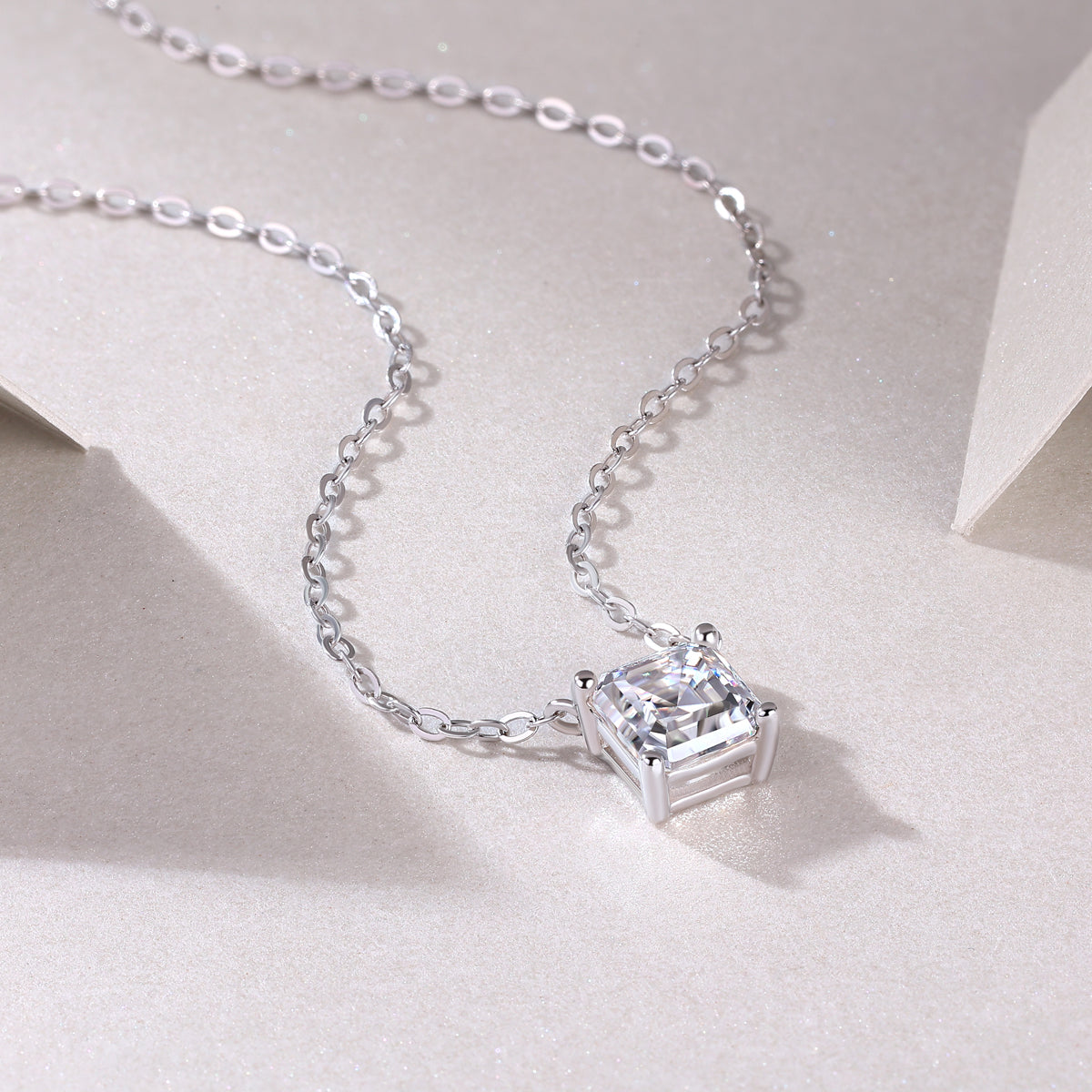 Square Moissanite Necklace - S925 Sterling Silver with Chain