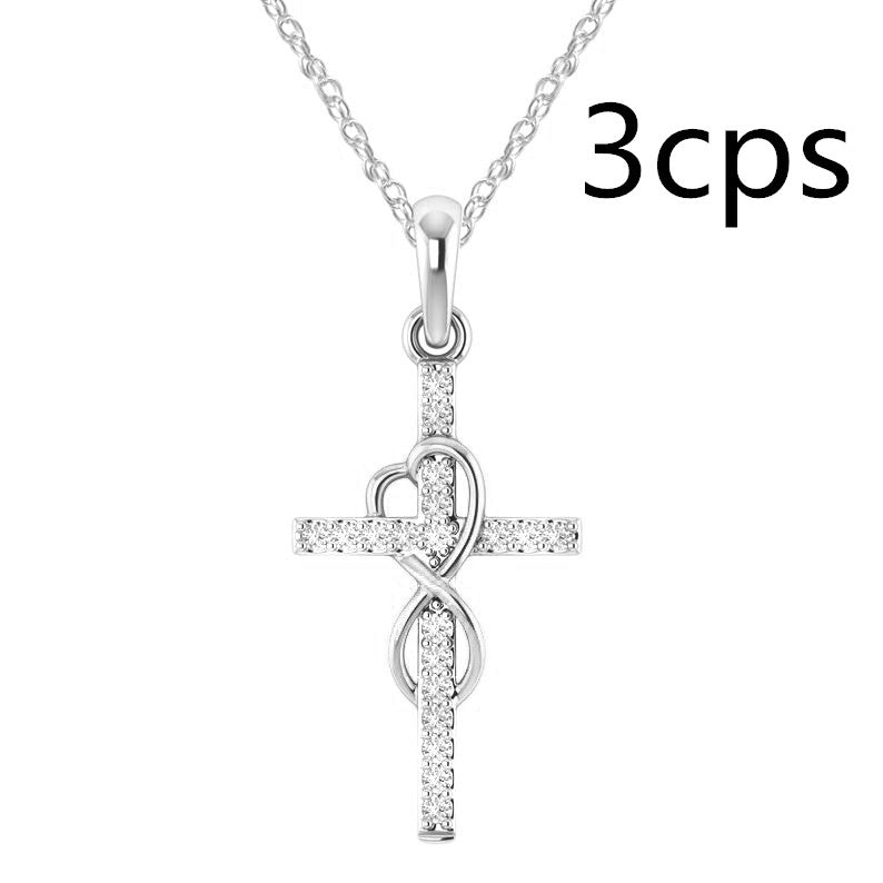 Alloy Pendant with Diamond and Cross Necklace