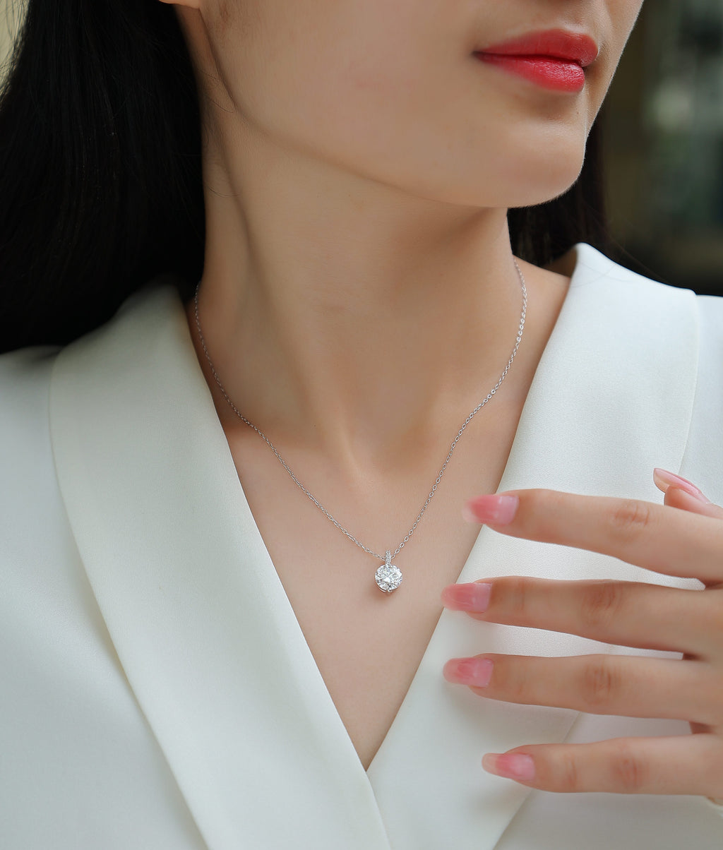2-Carat Moissanite Necklace Pendant – S925 Sterling Silver with Platinum Plating