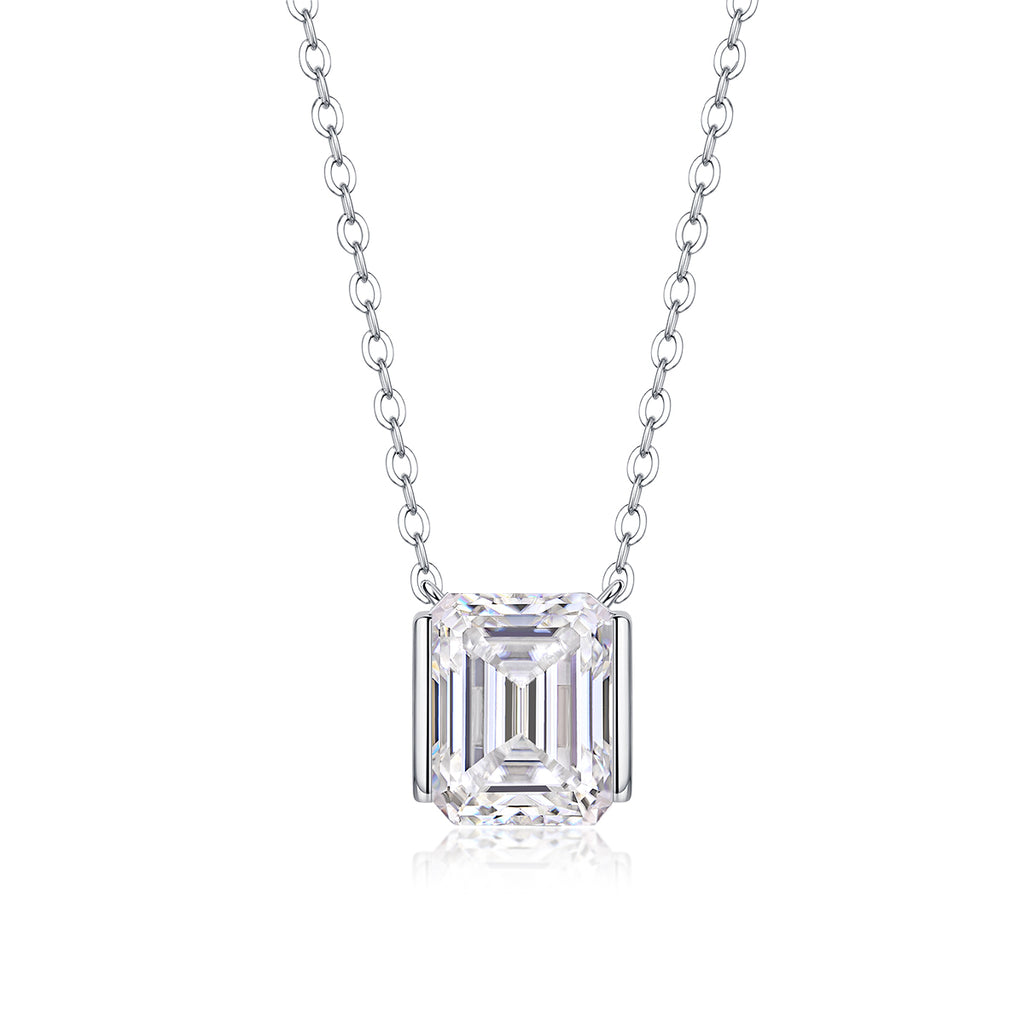 Octagonal Moissanite Platinum-Plated S925 Sterling Silver Pendant Necklace