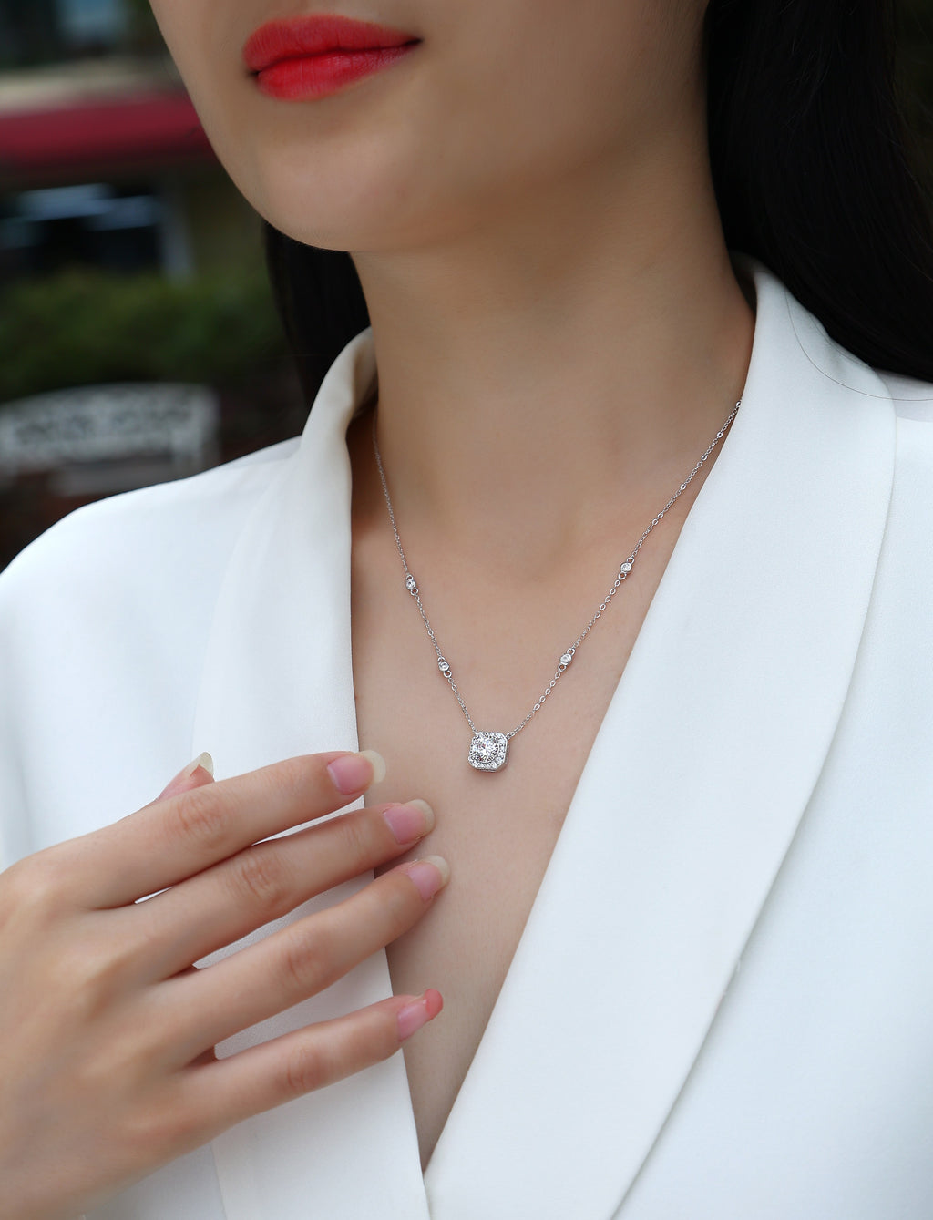 1 Carat Moissanite Necklace - S925 Sterling Silver Platinum-Plated with Chain