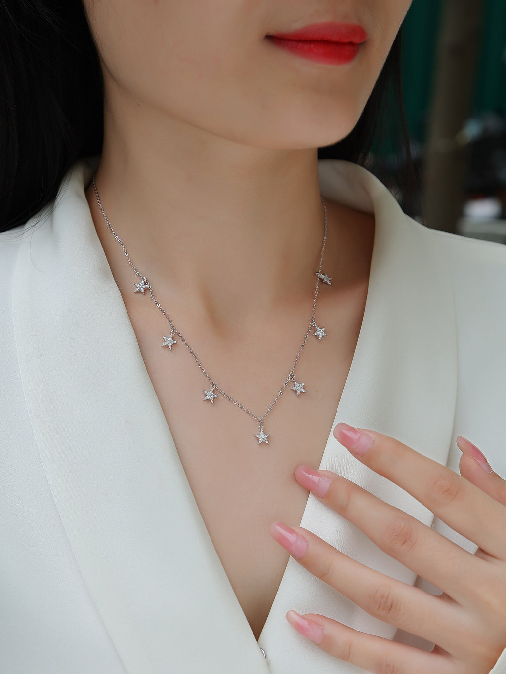 Star Love Moissanite Pendant Necklace - S925 Sterling Silver with Platinum Plating