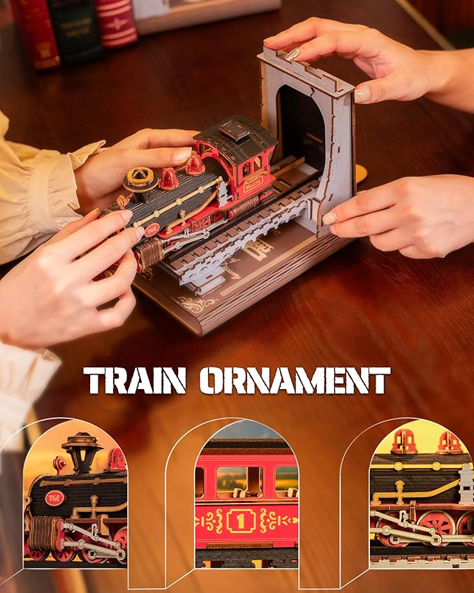 Robotime Steam Train Book Nook - 3D Wooden Puzzle Bookend