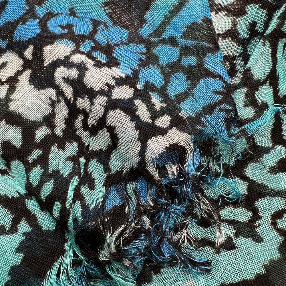 Aqua Blue Geometric Boho Scarf - Long Turquoise Print (77" x 22")