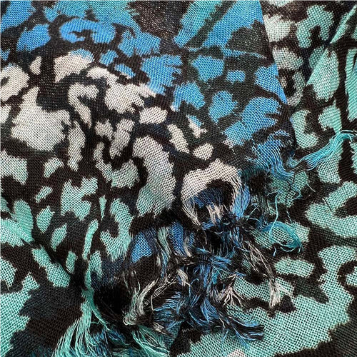 Aqua Blue Geometric Boho Scarf - Long Turquoise Print (77" x 22")
