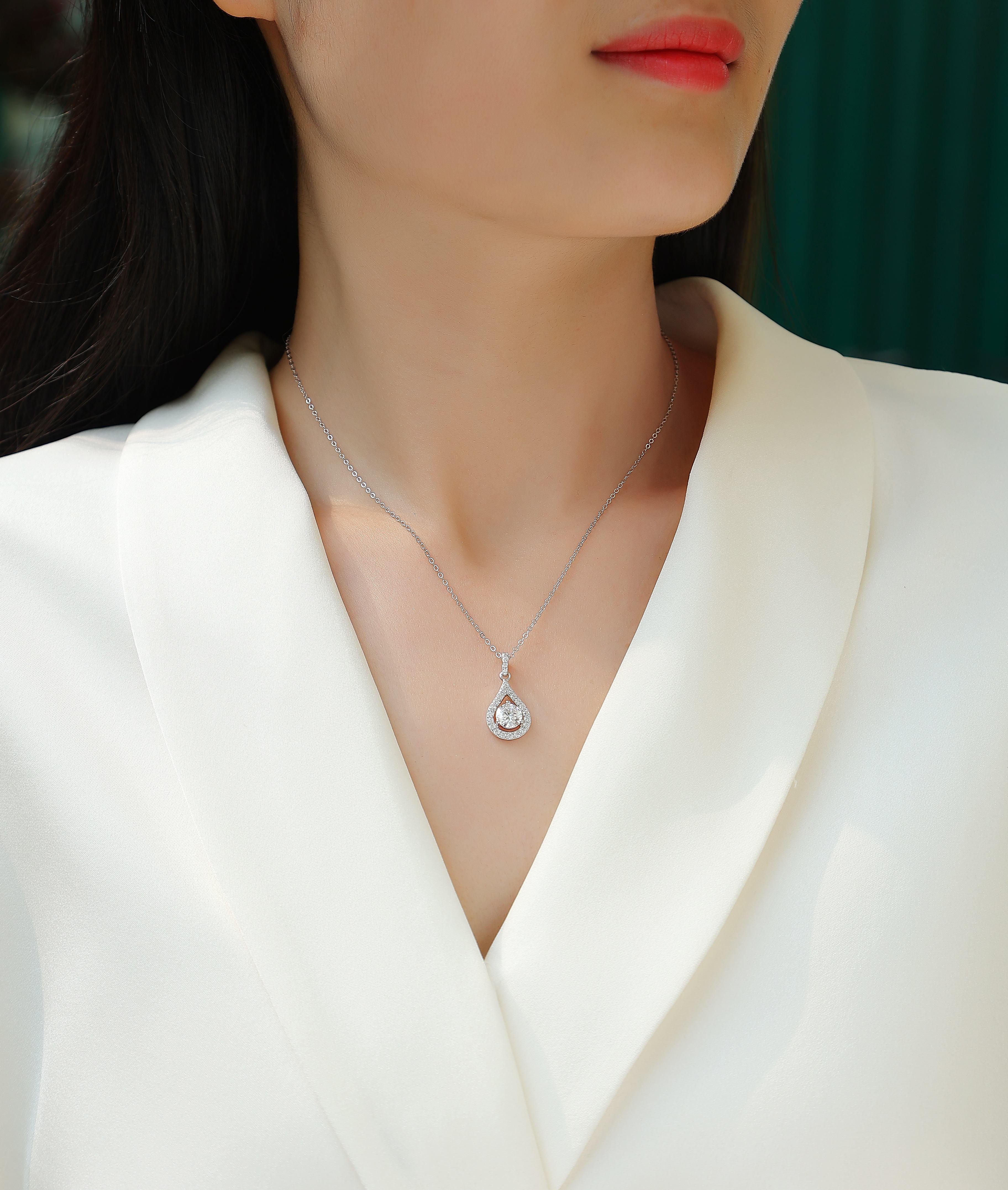 1CT Moissanite Heart Charm Pendant Necklace