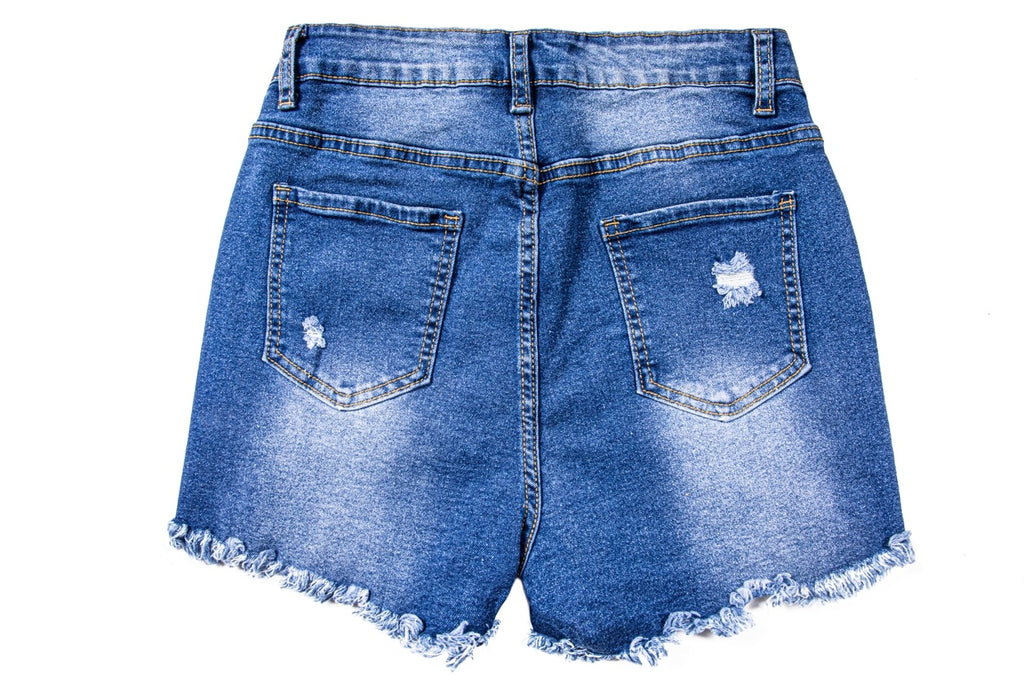 Women's High Rise Distressed Denim Shorts - Stretchy Ripped Jean Cutoffs