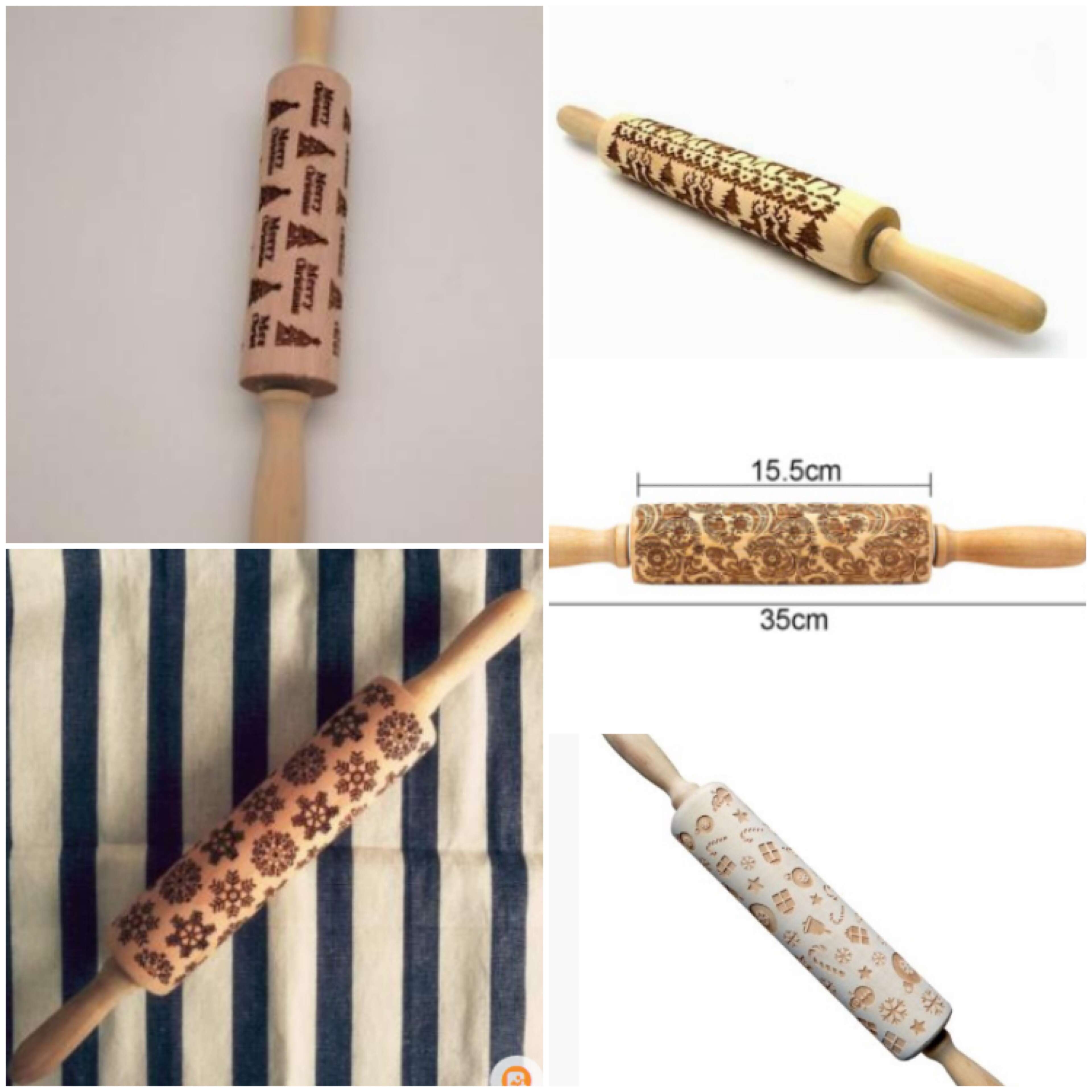 Embossed Holiday Rolling Pin - Various Designs and Sizes