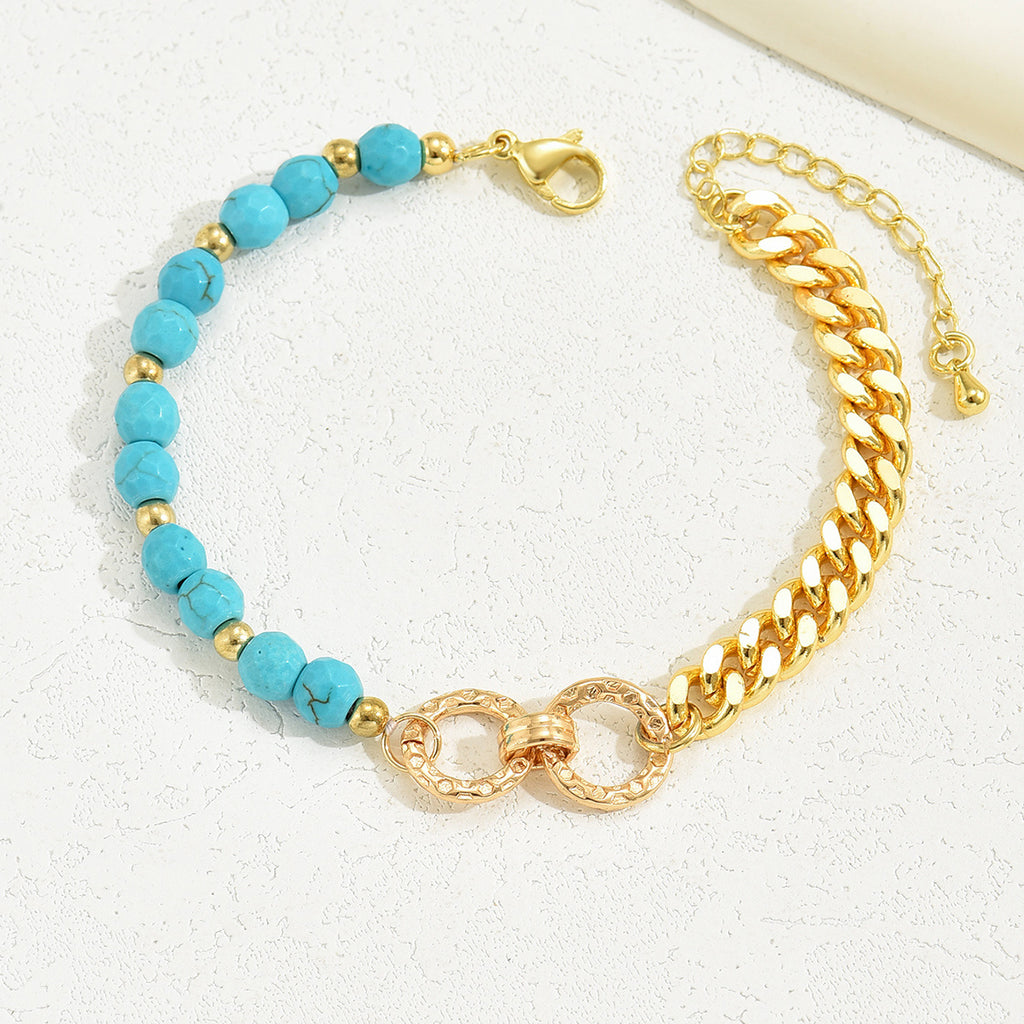 Turquoise Multi-Chain Mixed Bead Double Ring Bracelet