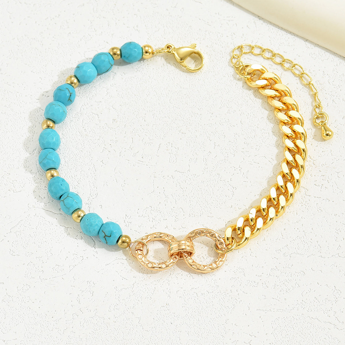 Turquoise Multi-Chain Mixed Bead Double Ring Bracelet