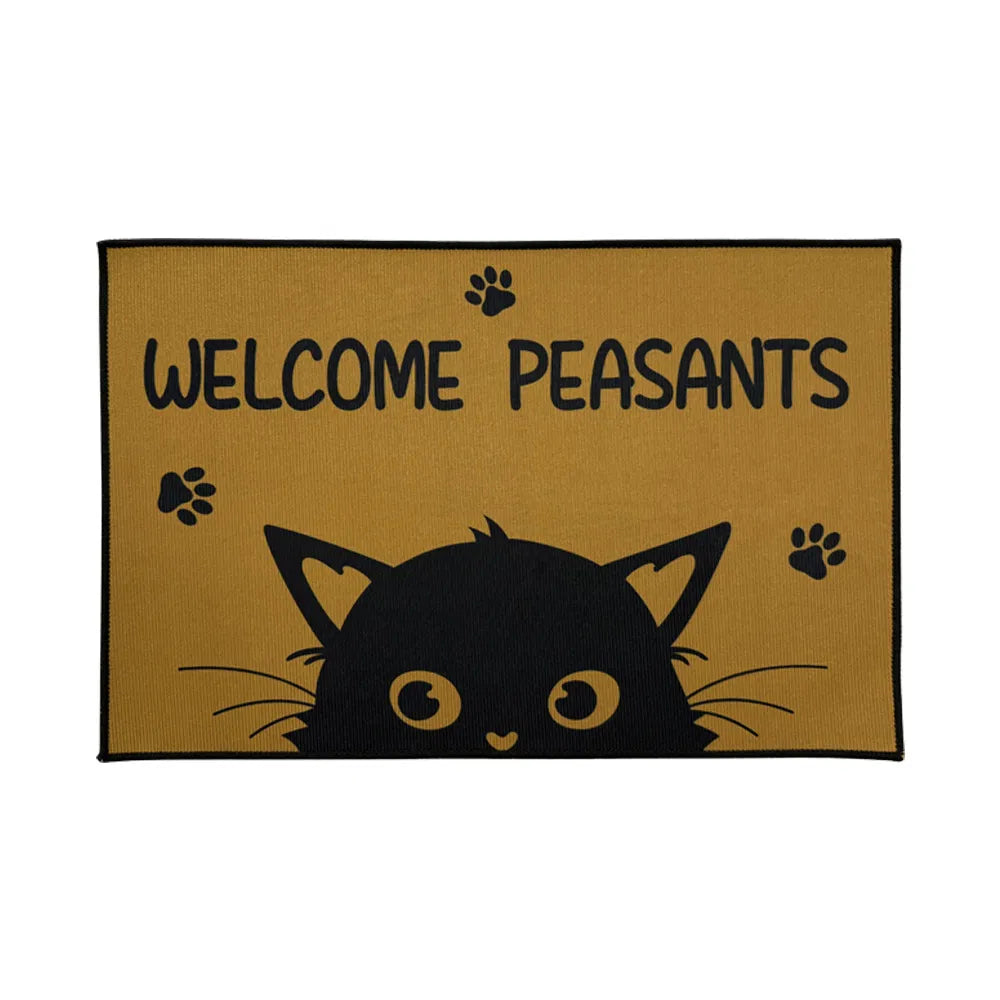 Cat Welcome Doormat - "Welcome Peasants" Funny Non-Slip Rug
