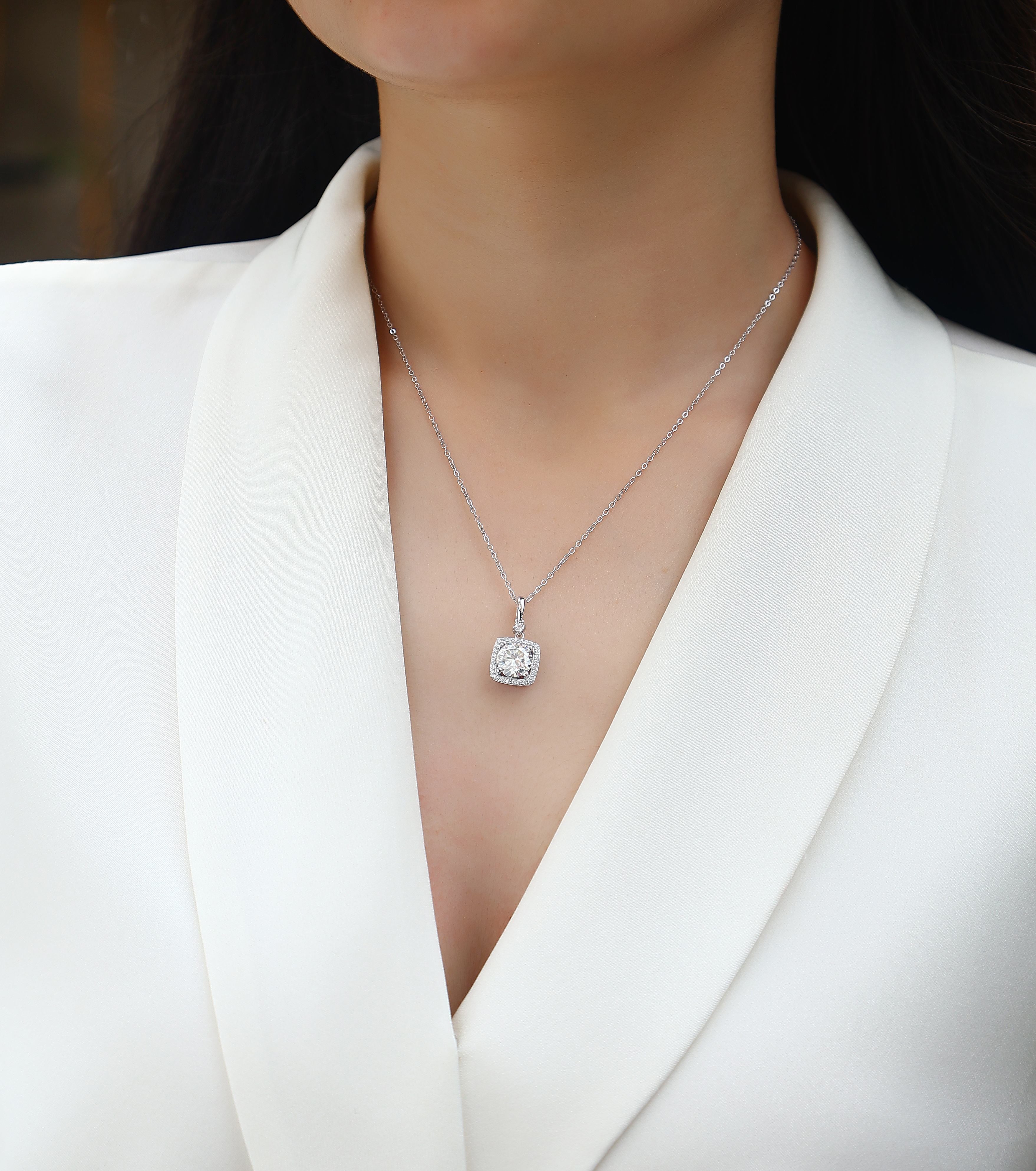 2 Carat Moissanite Necklace - S925 Sterling Silver Platinum-Plated with Chain