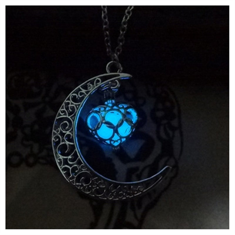 Glowing Moon Pendant Silver Plated Chain Necklaces