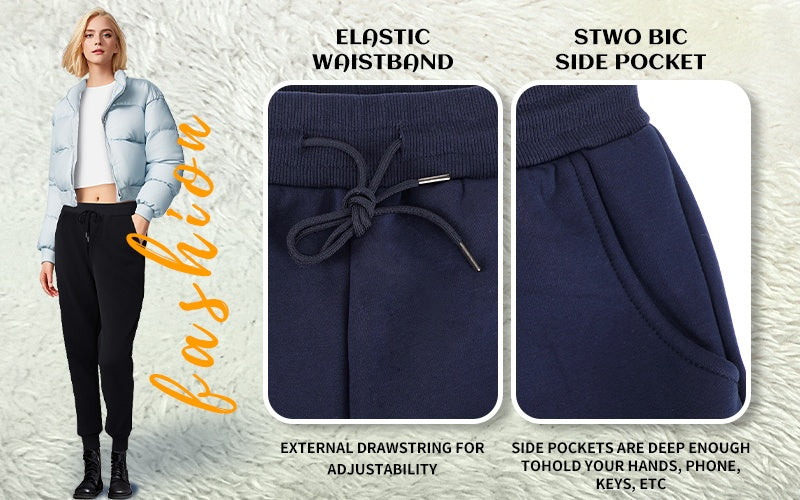 Women's Fleece Joggers - Boyfriend Style with Drawstring Waist