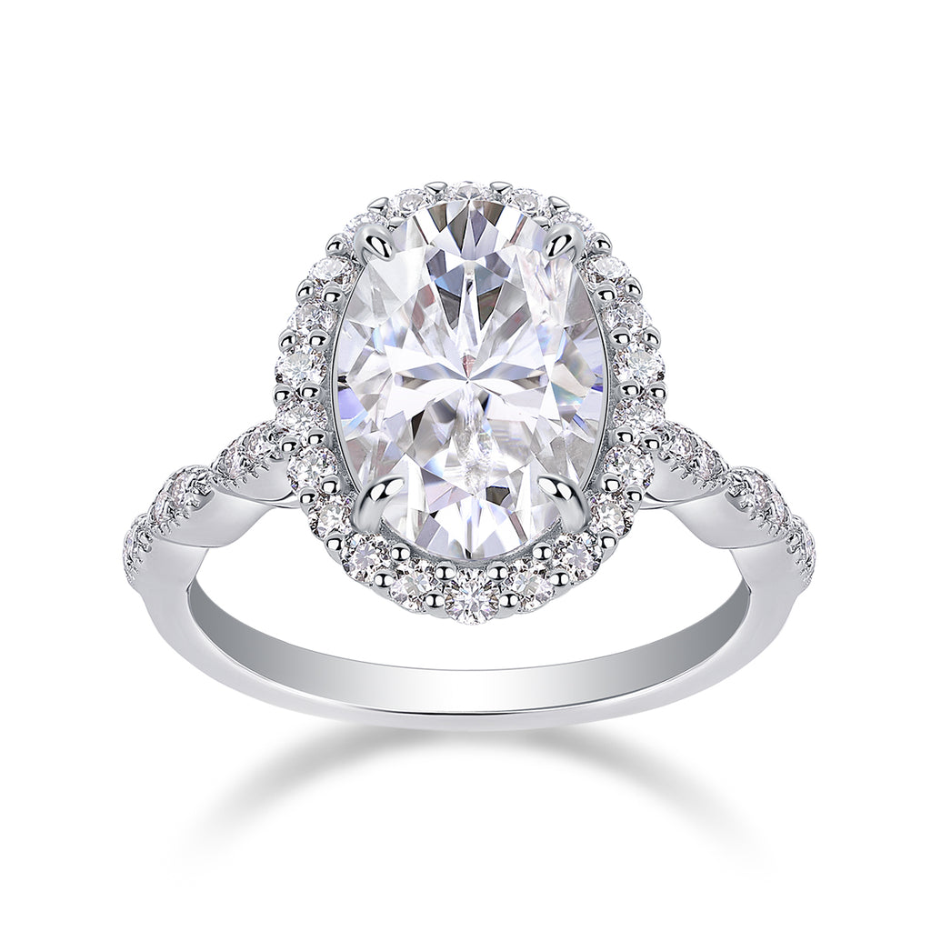 Bright Moon Oval Moissanite Bezel Ring – S925 Sterling Silver, Platinum Plated