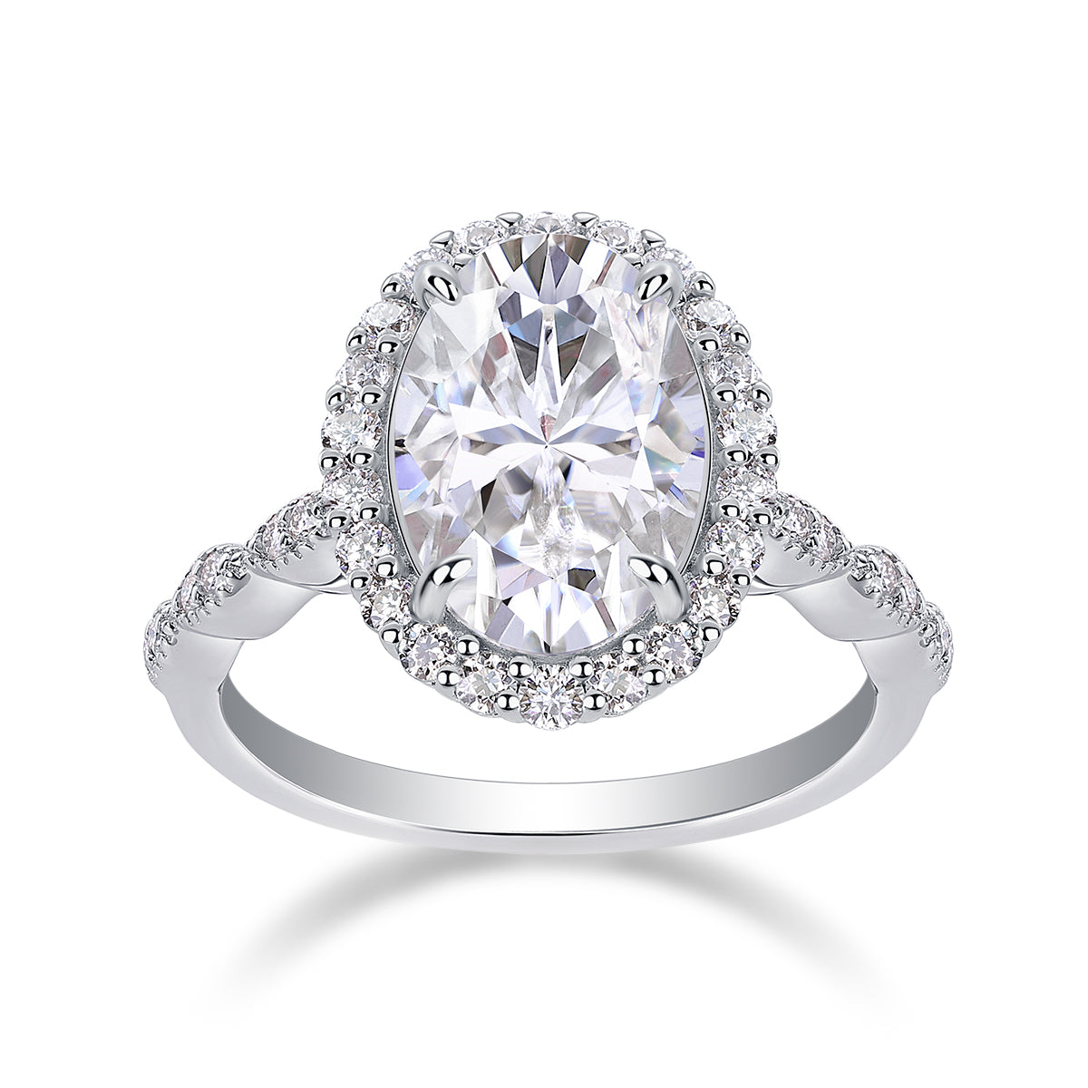 Bright Moon Oval Moissanite Bezel Ring – S925 Sterling Silver, Platinum Plated