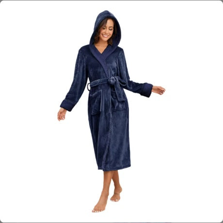 Plush Hooded Bathrobe - Oversized Soft Flannel Robe for Women