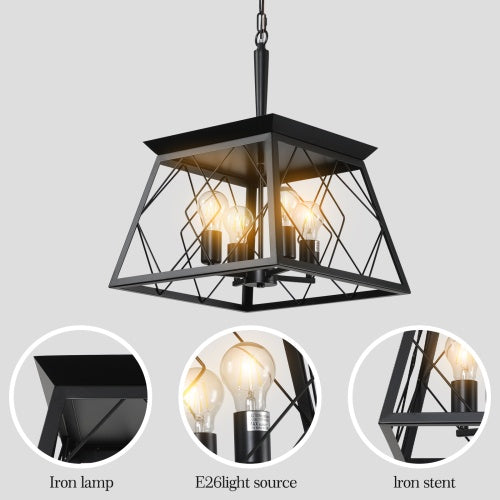 Black Farmhouse Chandelier - 4-Light Vintage Pendant for Dining Room