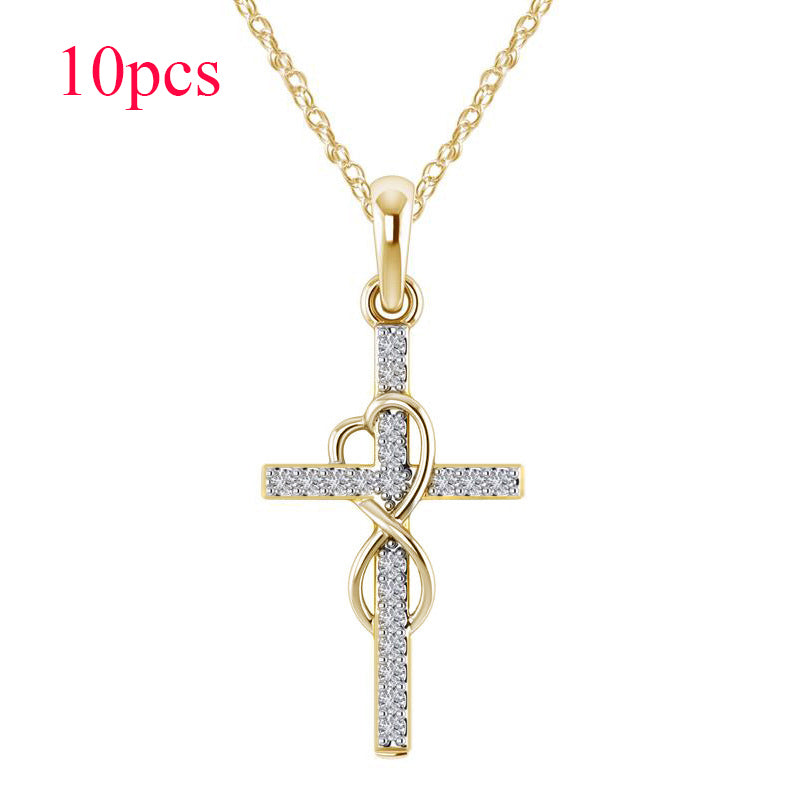 Alloy Pendant with Diamond and Cross Necklace