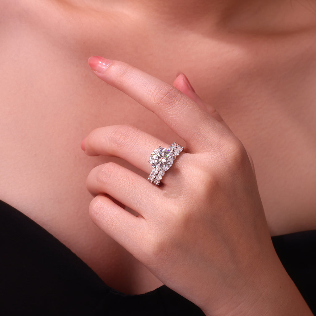 5-Carat Moissanite Couples Ring Set in S925 Sterling Silver