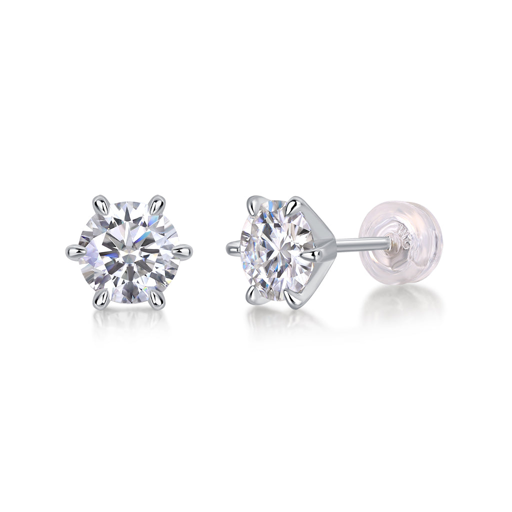 Six-Prong Moissanite Stud Earrings in S925 Sterling Silver — 1 Carat