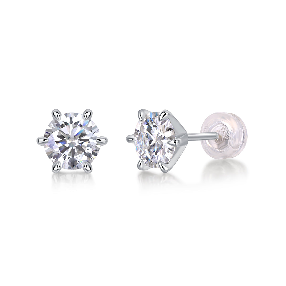 Six-Prong Moissanite Stud Earrings in S925 Sterling Silver — 1 Carat