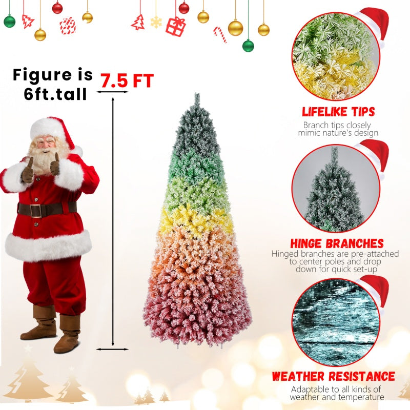 Rainbow Flocked Christmas Tree - Colorful Artificial Hinged Tree