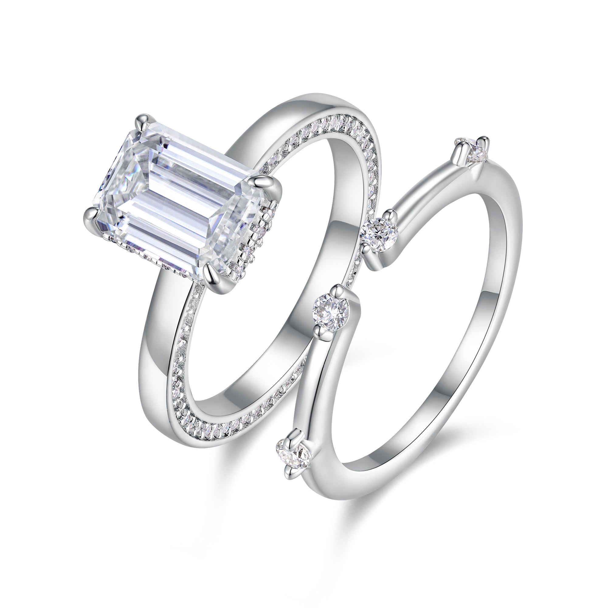 Octagonal Moissanite Ring Set - S925 Sterling Silver Platinum-Plated (2 Pieces)