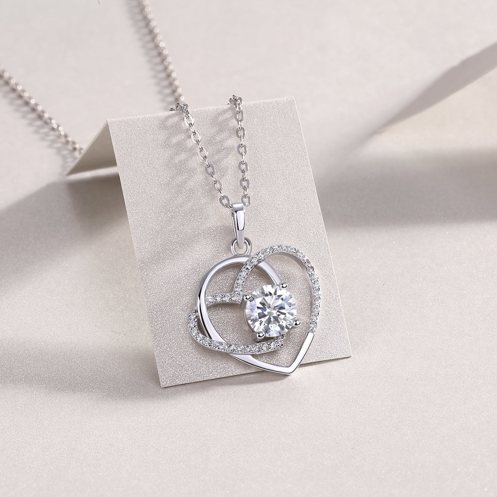 1 Carat Moissanite Interlocking Heart Necklace