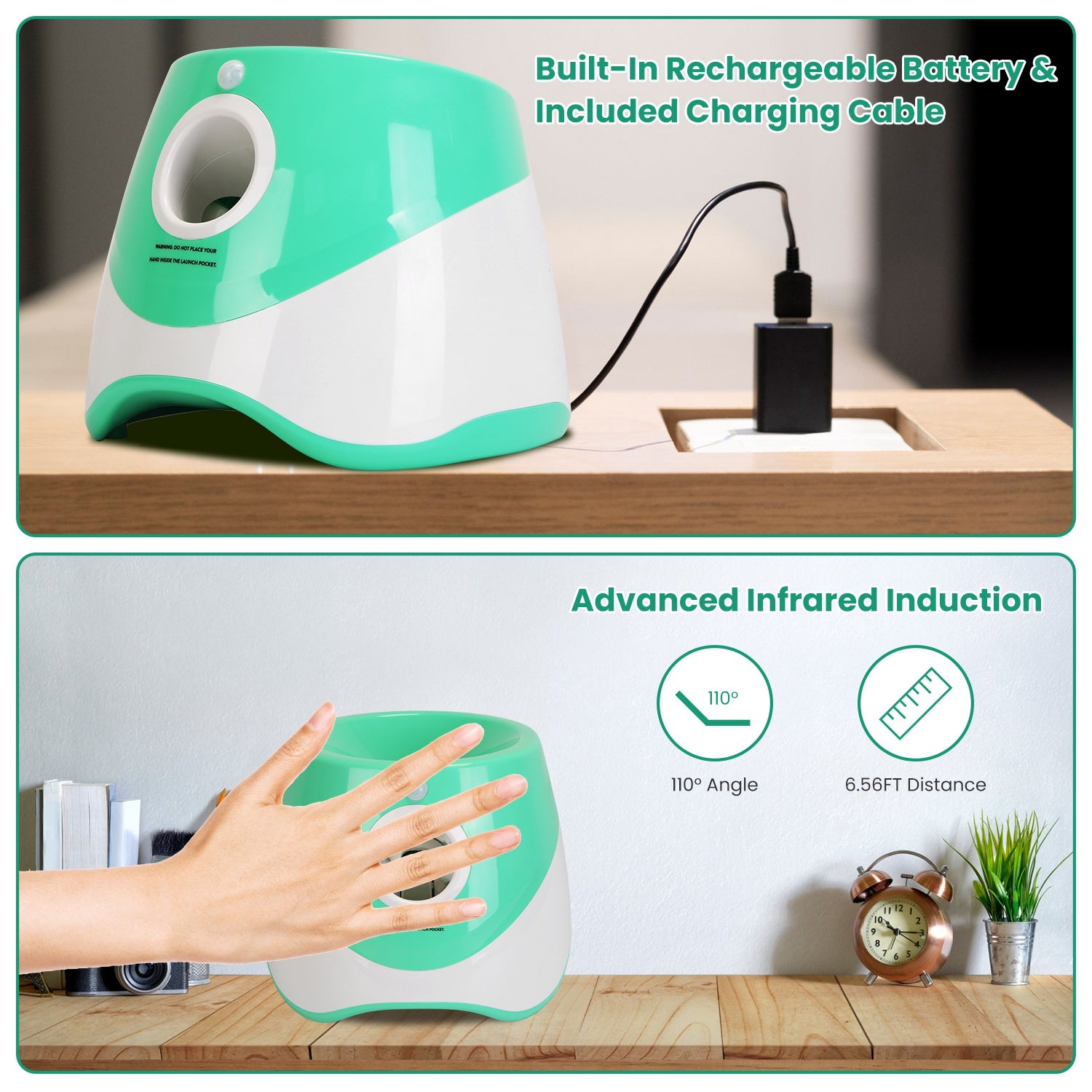Automatic Dog Ball Launcher with 6 Tennis Balls - Rechargeable Fetch Machine