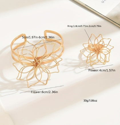 Geometric Flower Ring & Bracelet Set