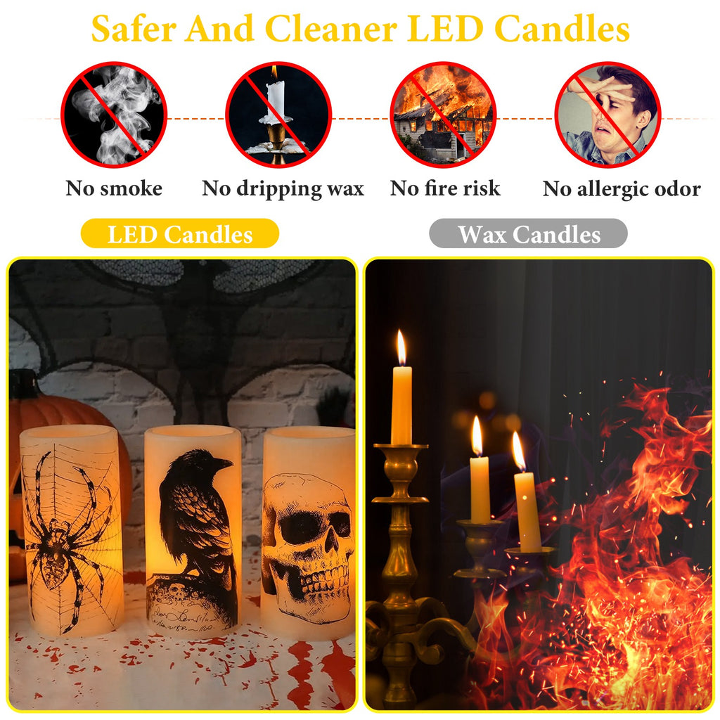 3-Pack Halloween Flameless LED Candles with Timer - Battery Operated
