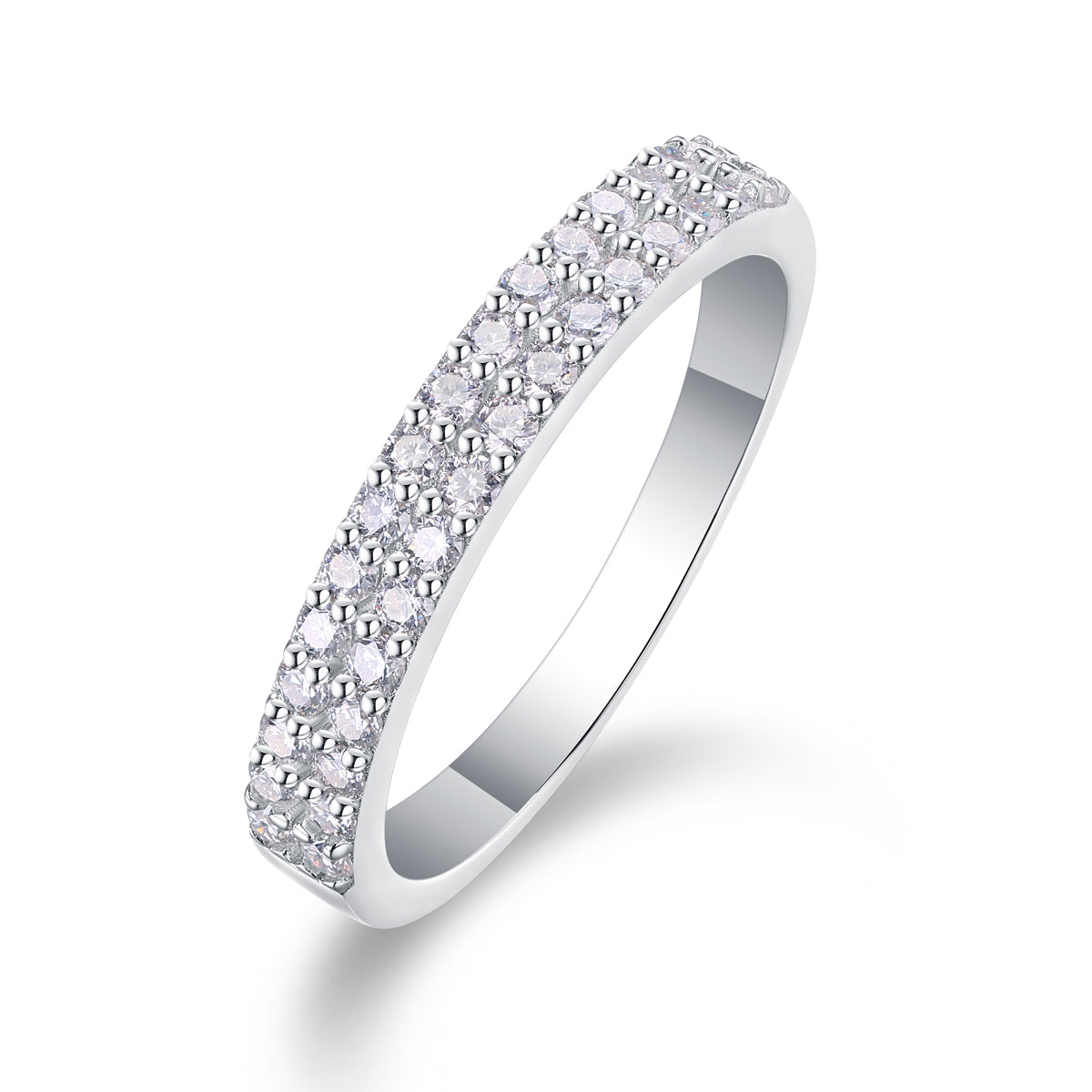 Double Row Moissanite Sterling Silver Ring