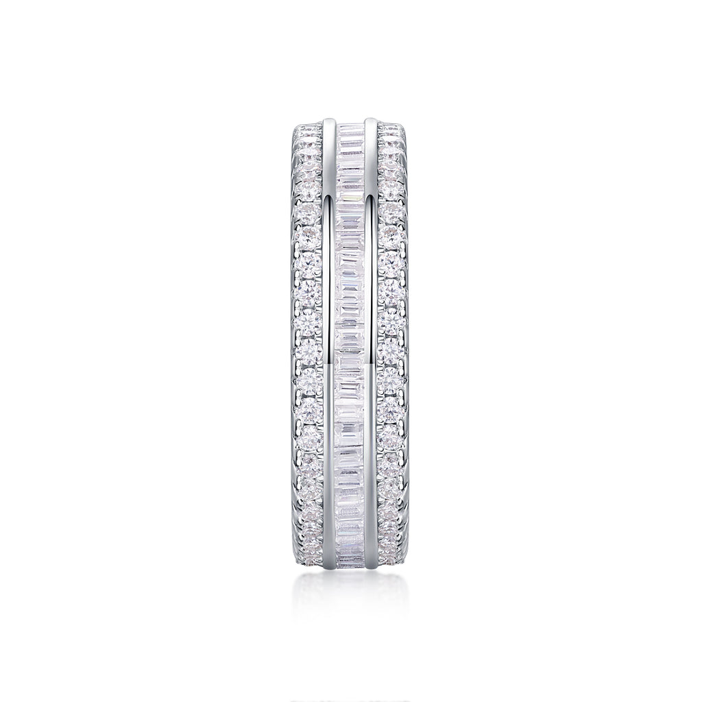 Double Row Square Moissanite Sterling Silver Ring