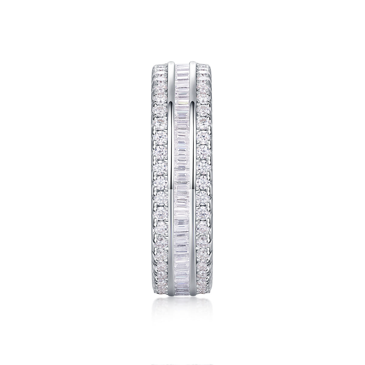 Double Row Square Moissanite Sterling Silver Ring