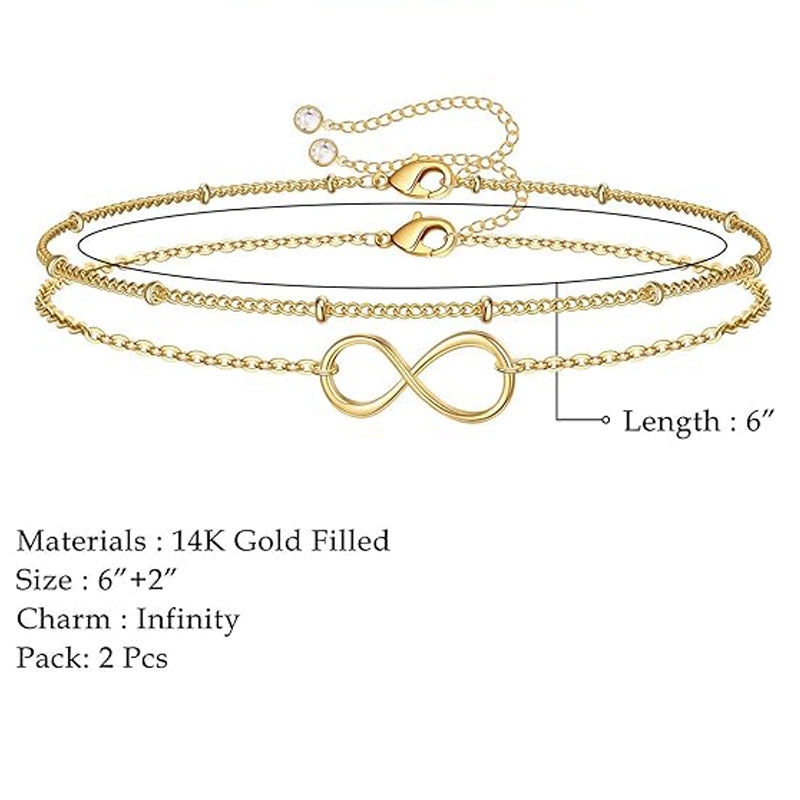 Dainty 14K Gold Plated Layered Evil Eye & Pearl Charm Bracelet