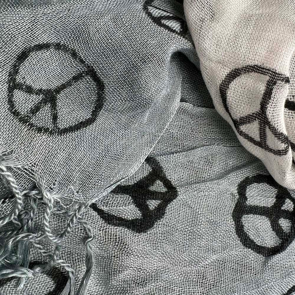 Grey Peace Sign Pattern Scarf - Subtle Boho Print (63" x 22")