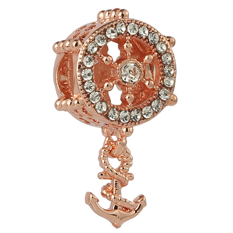 Nautical Helm & Anchor Pendant Bead with Rhinestones