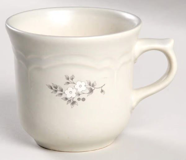 Pfaltzgraff Heirloom Flat Cup - Gray & White Floral Stoneware
