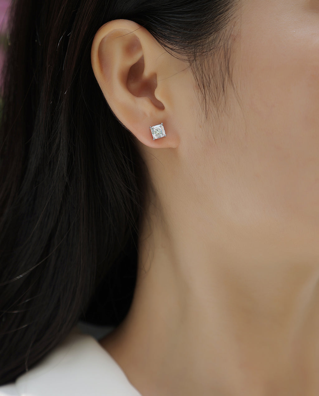 Square Moissanite Stud Earrings in S925 Sterling Silver