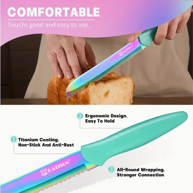 14-Piece Rainbow Titanium Knife Set - Stainless Steel Kitchen Knives
