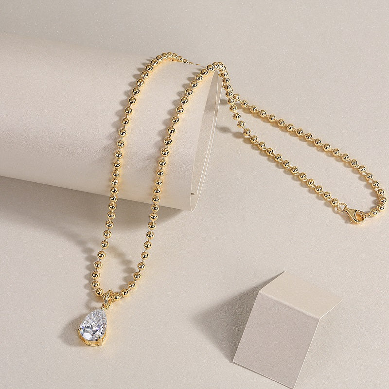 Pear-Shaped Moissanite Pendant Necklace - S925 Sterling Silver with Gold Plating
