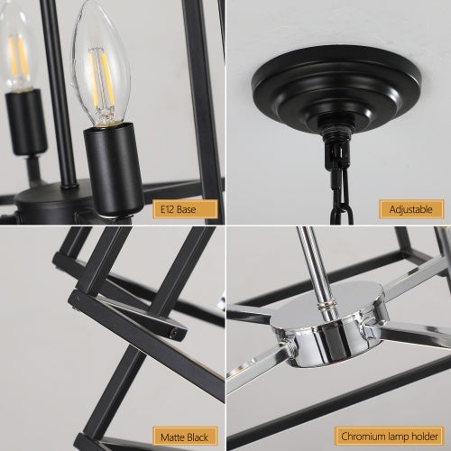 8-Light Industrial Farmhouse Chandelier - Black & Chrome Tiered Pendant