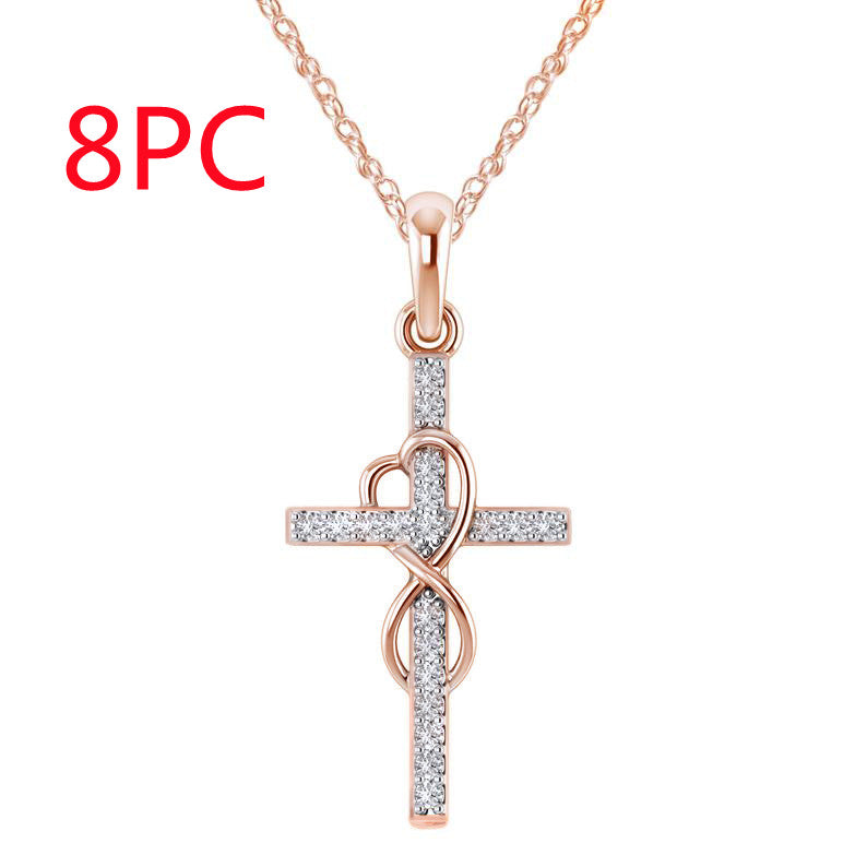 Alloy Pendant with Diamond and Cross Necklace