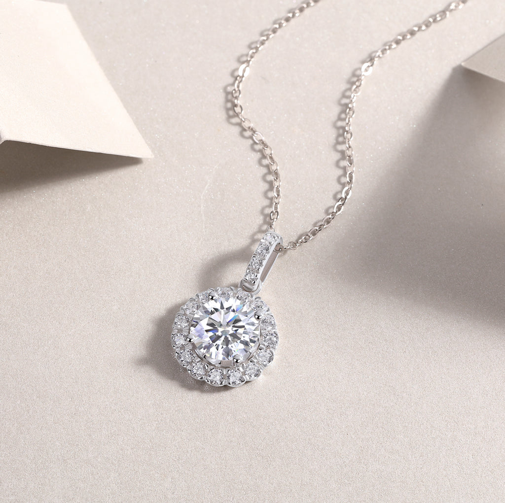 2 Carat Moissanite Necklace - S925 Sterling Silver Platinum-Plated with Chain