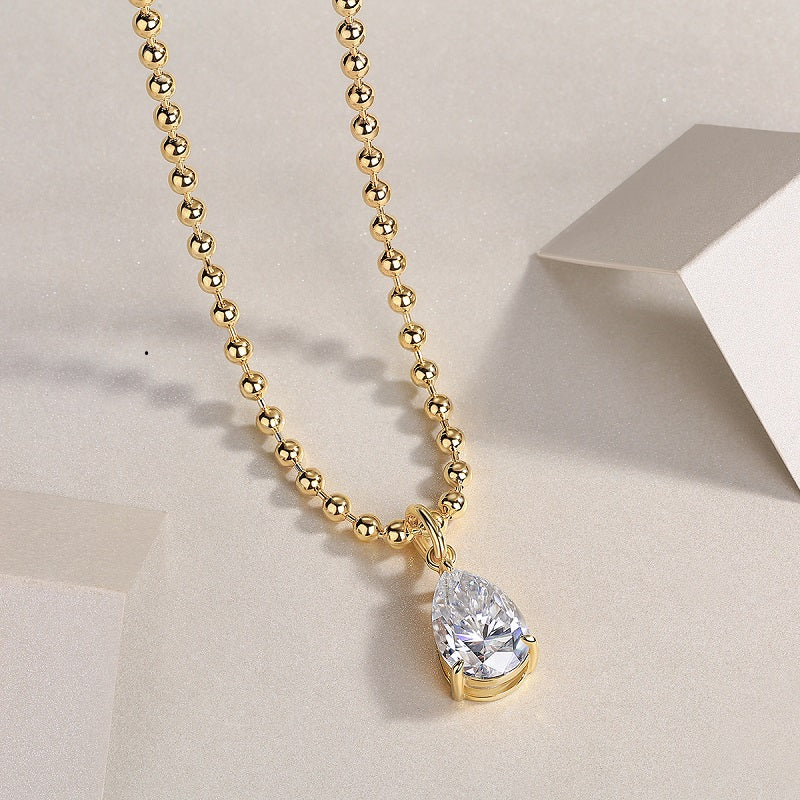 Pear-Shaped Moissanite Pendant Necklace - S925 Sterling Silver with Gold Plating
