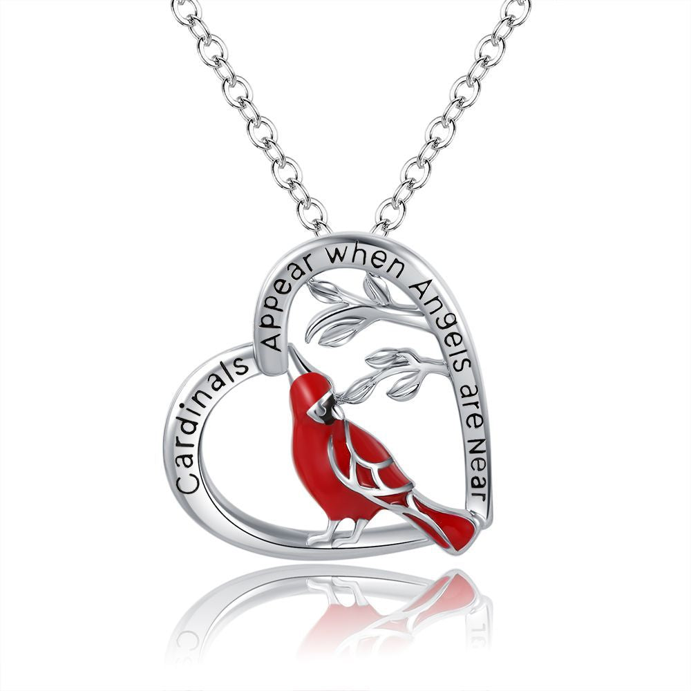 Heart Shaped Cardinal Pendant Necklace