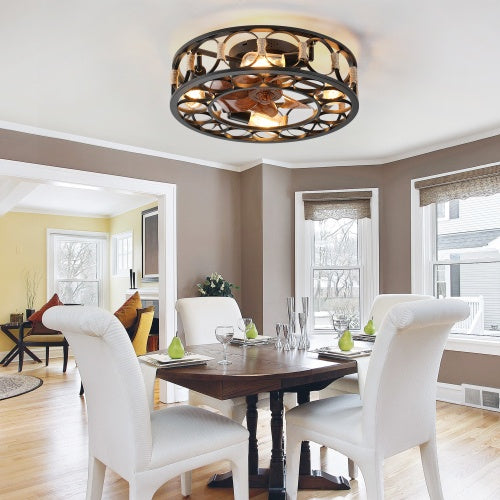 Farmhouse Cage Ceiling Fan with LED Light & Remote - Low Profile