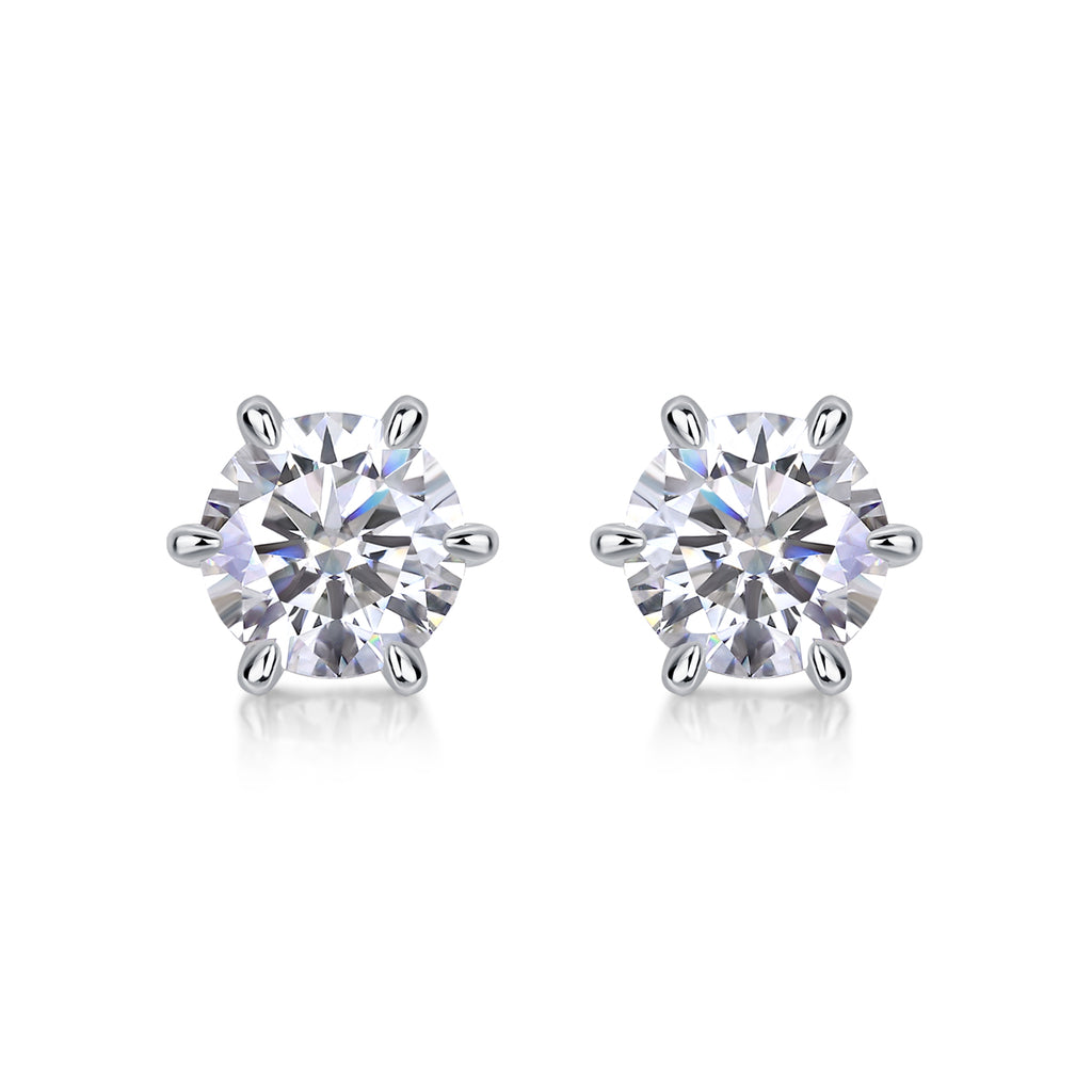 Six-Prong Moissanite Stud Earrings in S925 Sterling Silver — 1 Carat